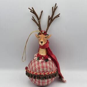 Vtg Handmade Christmas Plastic Face Reindeer Ornament Cloth Ball Unique